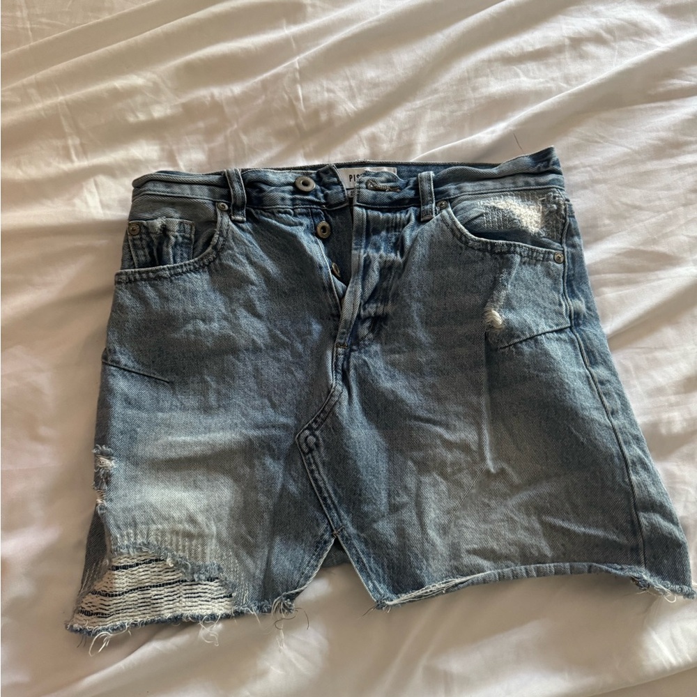 Pistola Blue Distressed Denim Skirt